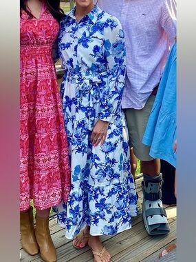 Blue Floral Long Sleeve Maxi Dress - Elegant Women's Summer Dress